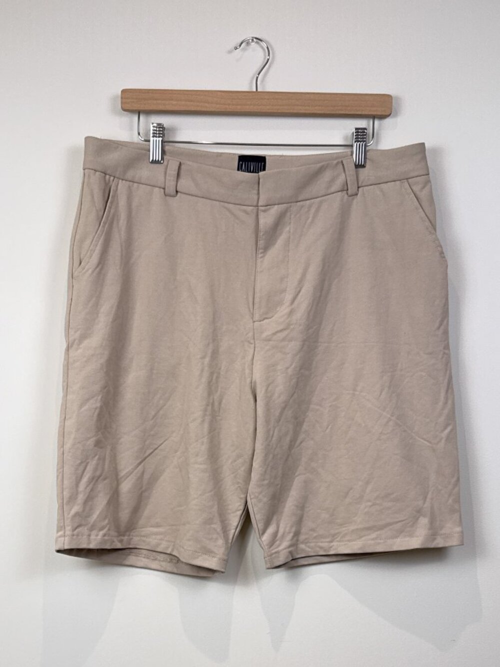 Caliville Mens Beige Stretch French Terry Chino Shorts Casual Lounge 36